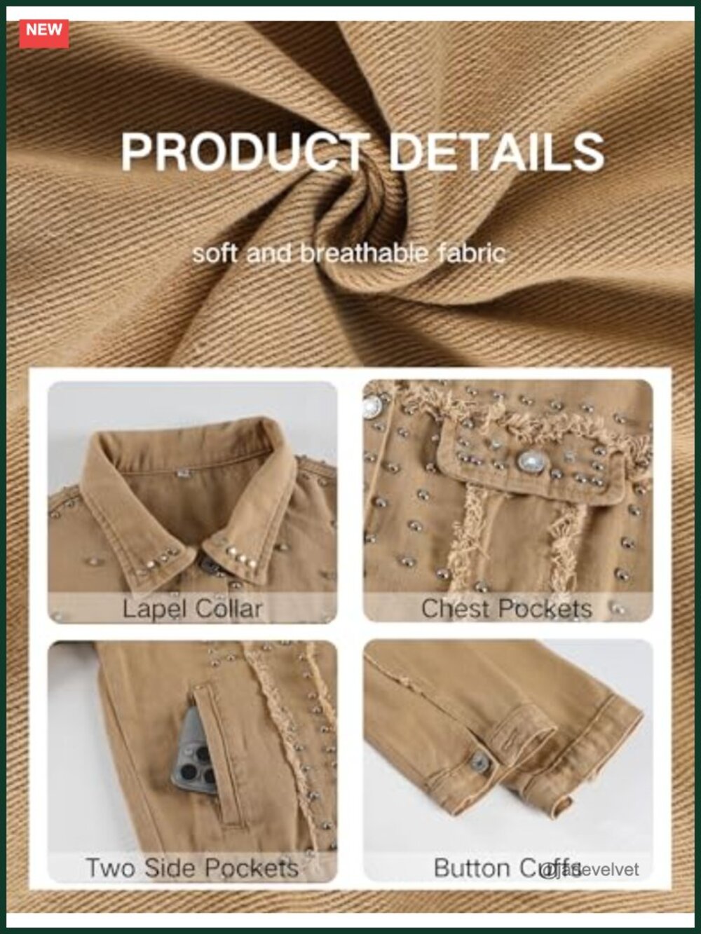 Distressed Washed Denim Jacket Women Cropped Studded White Jean Coat - Picture 2 of 6